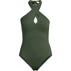 Women's Plus Size Criss Cross Halter One Piece Swimsuit