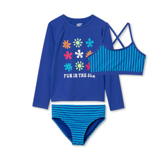 Girls Chlorine Resistant Long Sleeve Rash Guard Bikini 3 Piece Swimsuit Set