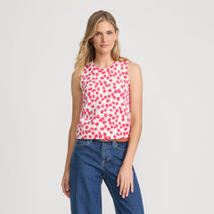Women's Fine Gauge Eyelash Printed Sleeveless Sweater - Set Top