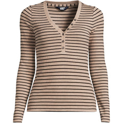 Women's Petite Drapey Rib Skimming Long Sleeve Henley T-Shirt