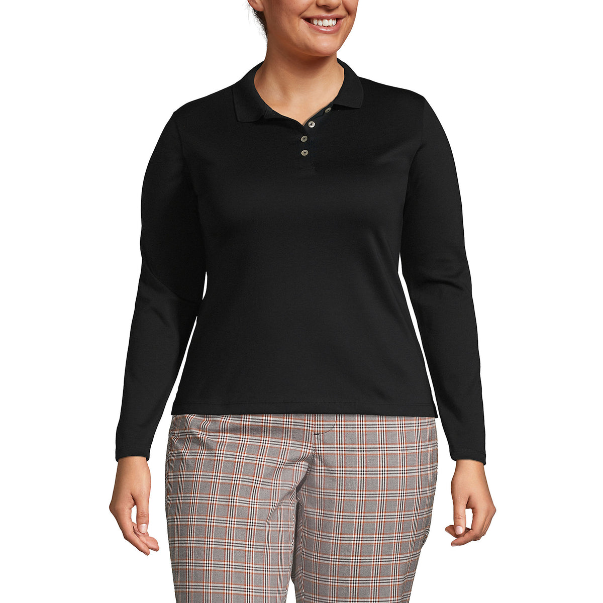 School Uniform Women's Plus Size Long Sleeve Feminine Fit Pima Polo Shirt