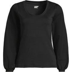 Women's Plus Size Supima Interlock Scoop Neck Blouson Sleeve Top