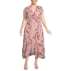 Women's Plus Size Chiffon Flutter Sleeve V-Neck Wrap Maxi Dress