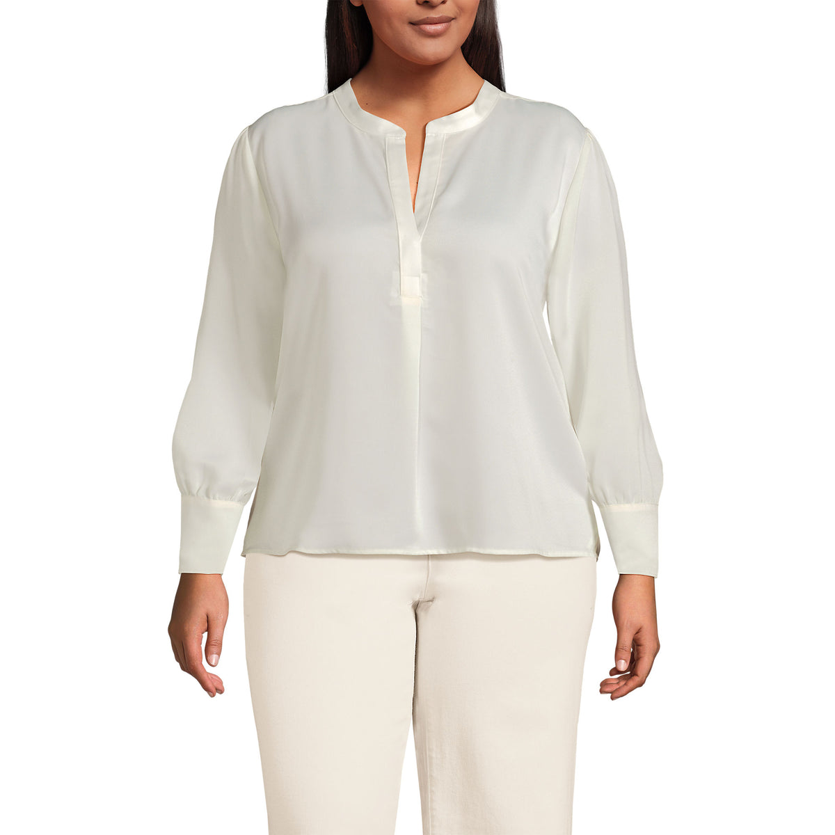 Women's Plus Size Satin Popover Shirt