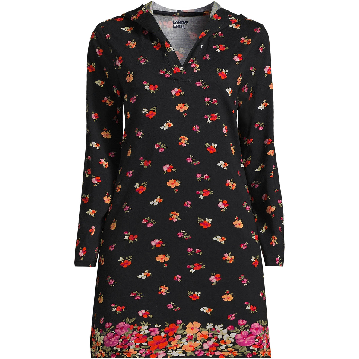 Women's Petite Cotton Jersey Long Sleeve Hooded Swim Cover-up Dress