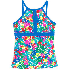 Women's Plus Size DDD-Cup Keyhole High Neck Modest Tankini Top Swimsuit Adjustable Straps Print
