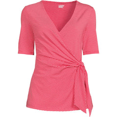 Women's Petite Elbow Sleeve Lightweight Jersey Side Tie Blouse