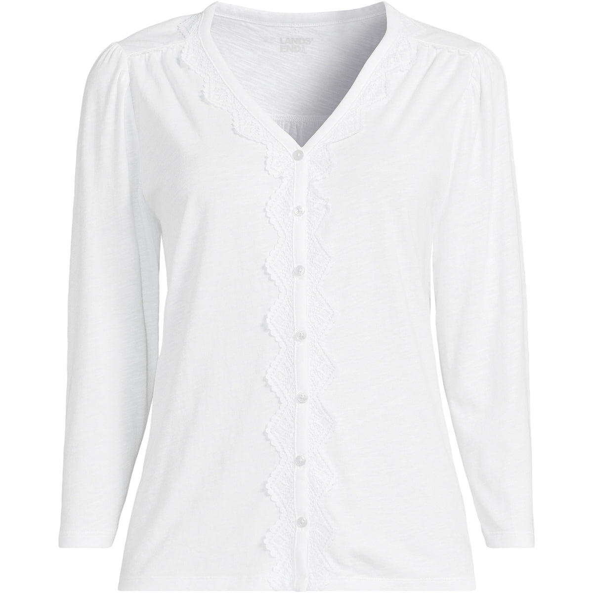 Women's Plus Size 3/4 Sleeve Slub V-neck Lace Trim Top