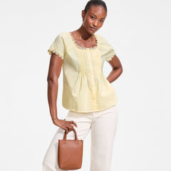 Women's Poplin Short Sleeve Pintuck Blouse