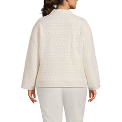 Women's Plus Size Boucle Funnel Neck All Over Cable Sweater