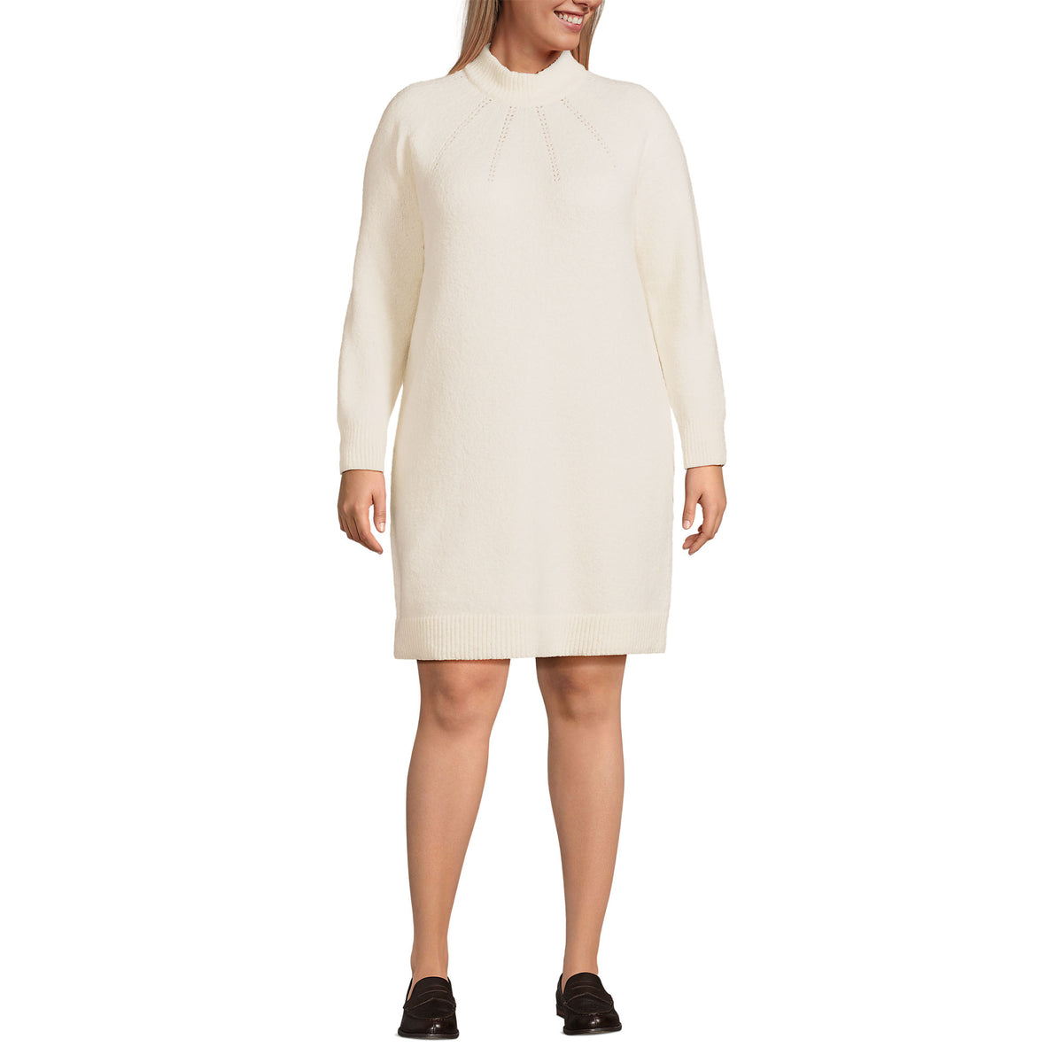 Women's Plus Size Boucle Long Sleeve Raglan Mock Neck Sweater Dress