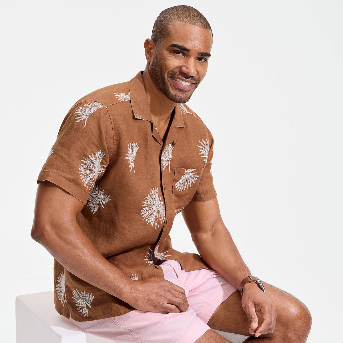Men's Short Sleeve Linen Hawaiian Camp Collar Shirt