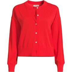 Women's Modern Length Fine Gauge Crew Neck Cardigan Sweater