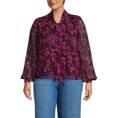 Women's Plus Size Chiffon Removable Tie Neck Blouse