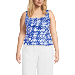 Women's Plus Size Poplin Princess Seam Square Neck Sleeveless Top