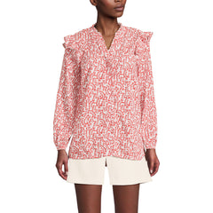Women's Cotton Voille Ruffle Front Blouse
