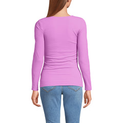 Women's Long Sleeve Tugless Double Layer Square Neck Knit Top