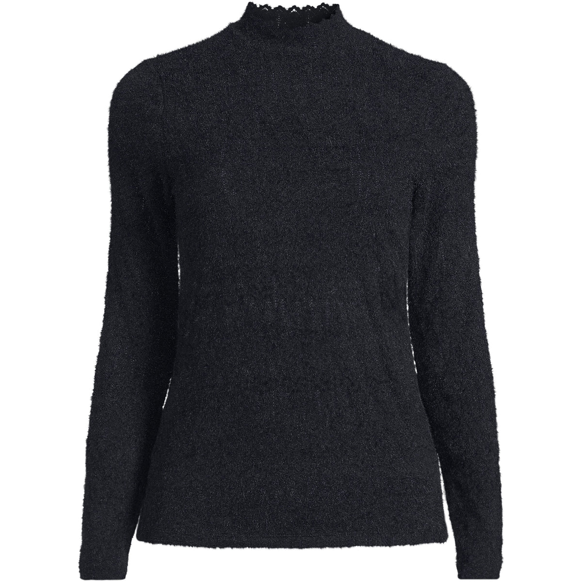 Women's Plus Size Long Sleeve Brushed Lace Mock Neck Top