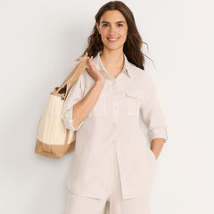 Women's Linen Roll Sleeve Relaxed Tunic Top