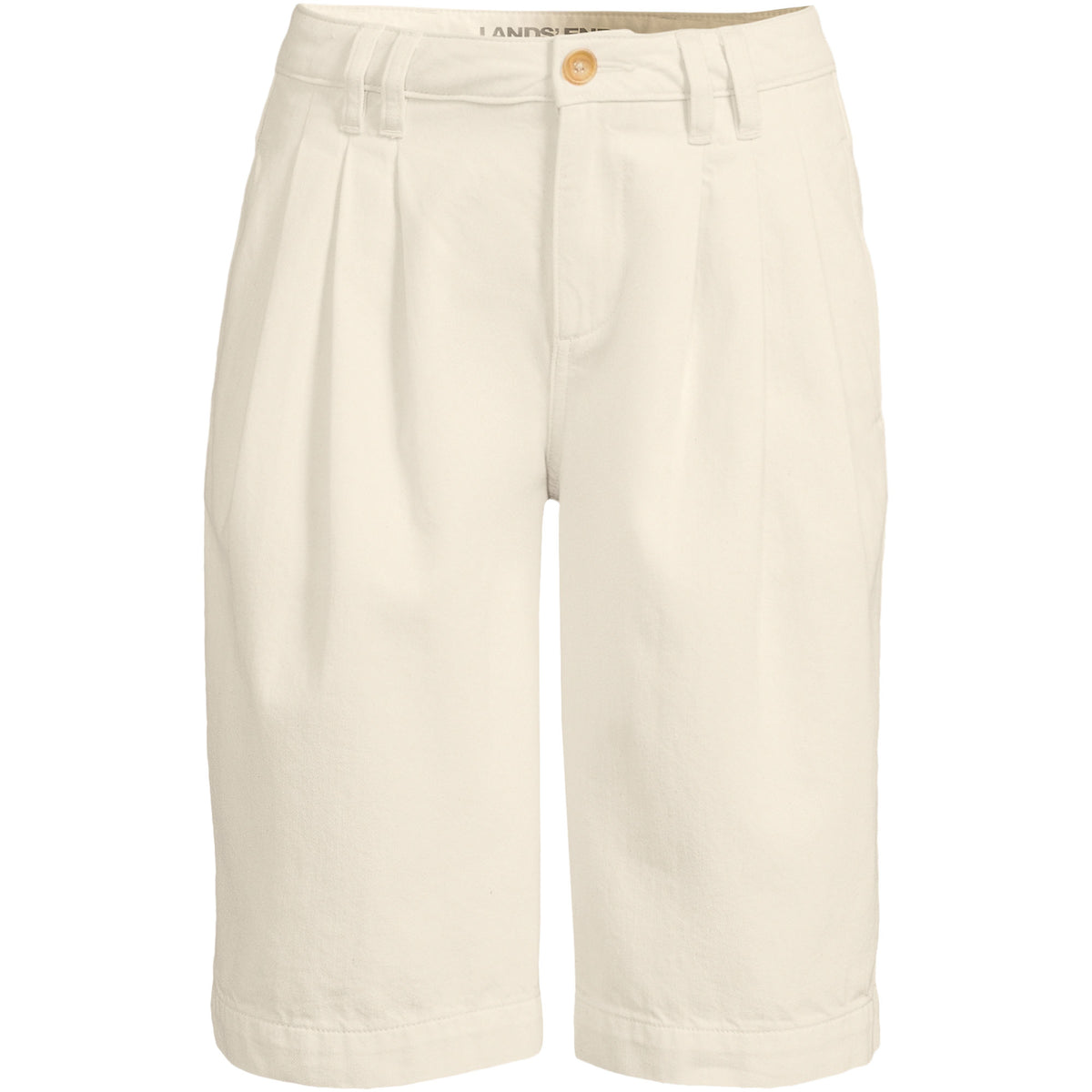 Women's Petite Lightweight Denim Mid Rise Pleated 12" Slouchy Shorts
