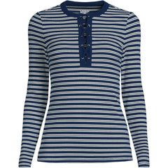 Women's Plus Size Polished Rib Tie Henley Top