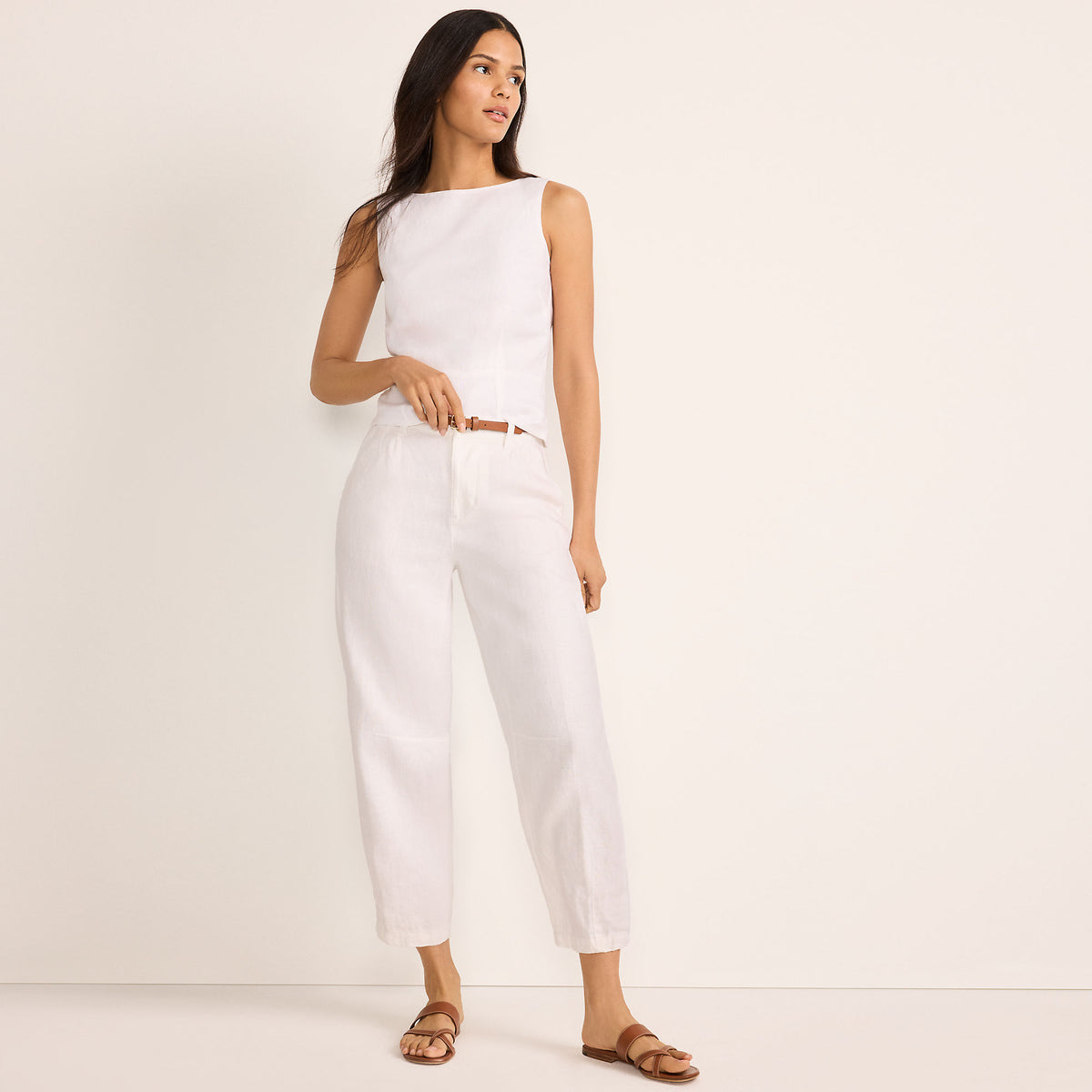 Women's Tall Linen High Rise Pleated Barrel Leg Ankle Pants