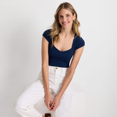 Women's Cap Sleeve Tugless Double Layer Sweetheart Knit Top