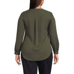 Women's Plus Size Shirred Long Sleeve Split Neck Blouse