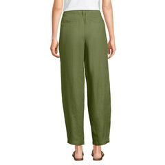 Women's Linen High Rise Pleated Barrel Leg Ankle Pants