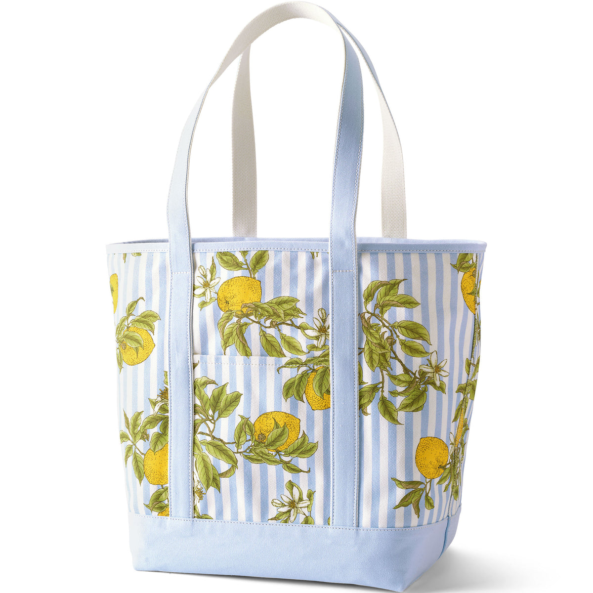 Large Print 5 Pocket Open Top Long Handle Canvas Tote Bag