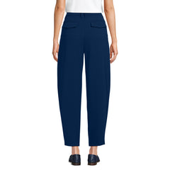 Women's Petite Crepe High Rise Pleated Barrel Leg Ankle Pants