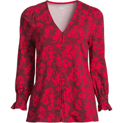 Women's Petite 3/4 Sleeve Lightweight Jersey Button Front Top