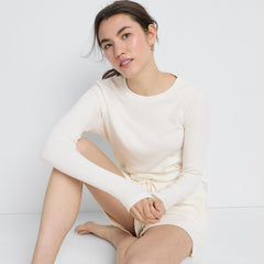 Women's Cozy Brushed Rib 2 Piece Pajama Set - Long Sleeve Top and Shorts