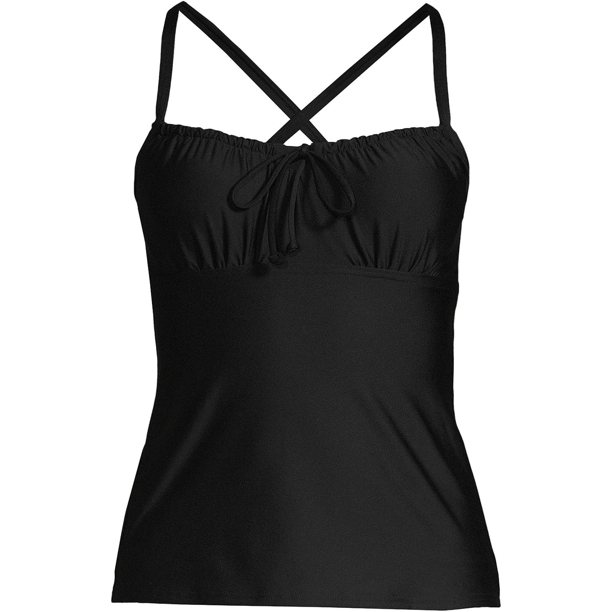 Women's Long Chlorine Resistant Tie Front Underwire Tankini Swimsuit Top Adjustable Straps