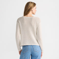 Women's Cotton Viscose Mesh Jacquard Crew Neck Sweater