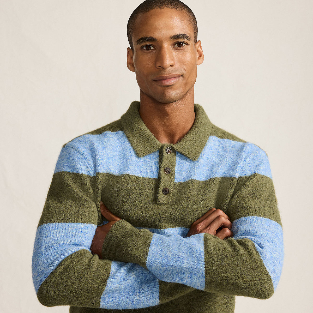 Men's Long Sleeve Fuzzy Sweater Polo