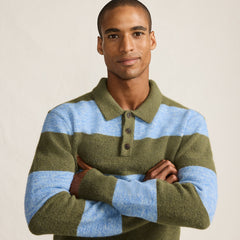 Men's Long Sleeve Fuzzy Sweater Polo