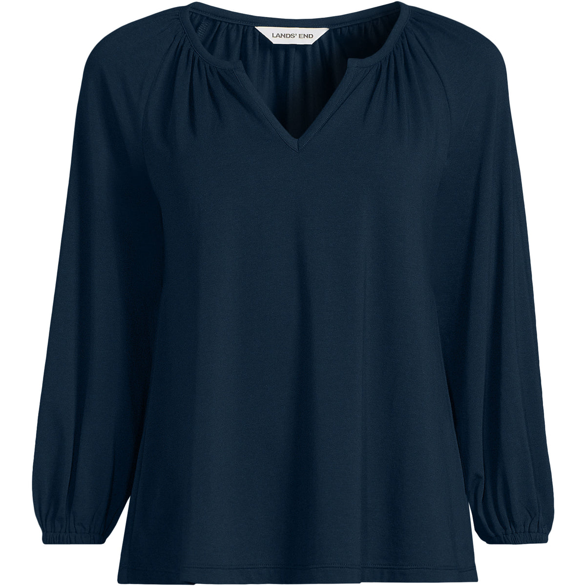 Women's Lightweight Jersey 3/4 Sleeve Notch Neck Gather Blouse
