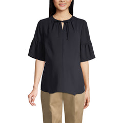 Women's Maternity Short Sleeve Tie Neck Crepe Blouse