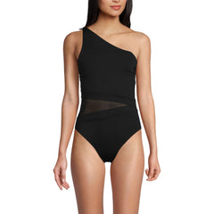 Women's Chlorine Resistant Smoothing Control Mesh High Leg One Shoulder One Piece Swimsuit