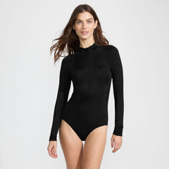 Women's Long Torso Tugless Long Sleeve Rash Guard One Piece Swimsuit