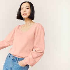 Women's Supima Interlock Scoop Neck Blouson Sleeve Top