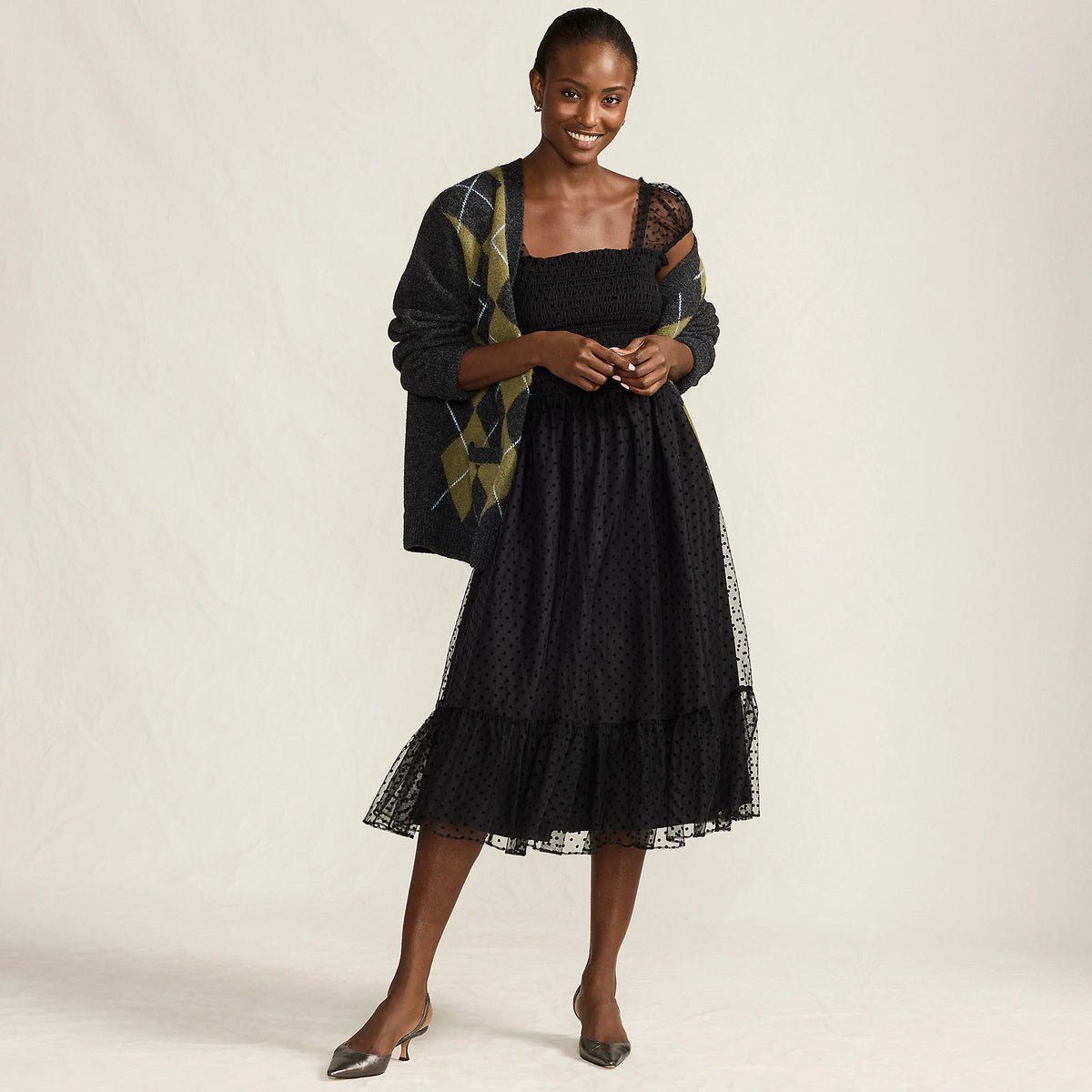 Women's Petite Flocked Chiffon Midi Dress