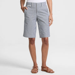 Women's Petite Elastic Back Classic 12" Chino Oxford Stripe Shorts