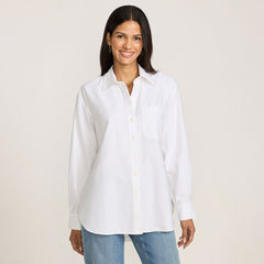 Women's Petite Oversized Oxford Button Front Shirt