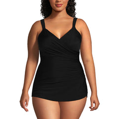 Women's Plus Size Long Torso SlenderSuit V-Neck Skirted Low Leg One Piece
