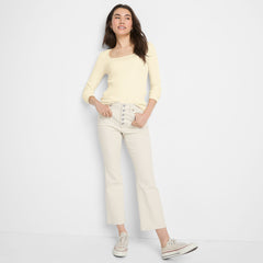 Women's Recycled Denim High Rise Button Front Kick Flare Crop Jeans