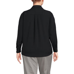 School Uniform Women's Plus Long Sleeve Polo Collar Popover Crepe Blouse