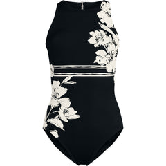 Women's Long Tugless High Neck Portrait Back One Piece Swimsuit