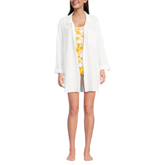 Women's Petite Oversized Gauze Button Front Cover-Up Shirt